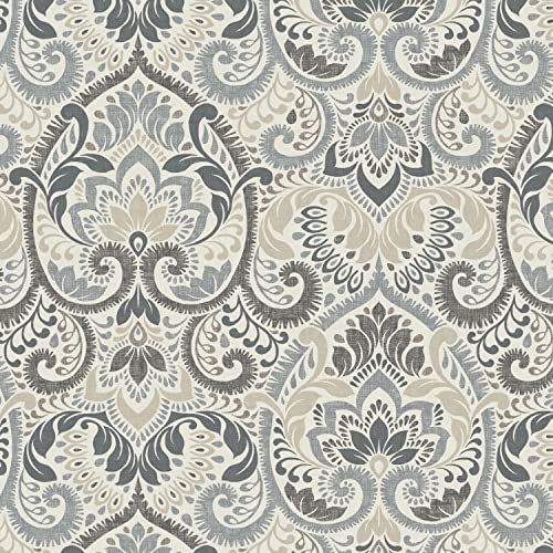 Image of Arden Outdoor Wicker Settee Cushion, 41.5 x 18, Rain-Proof, Fade Resistant Neutral Aurora Damask