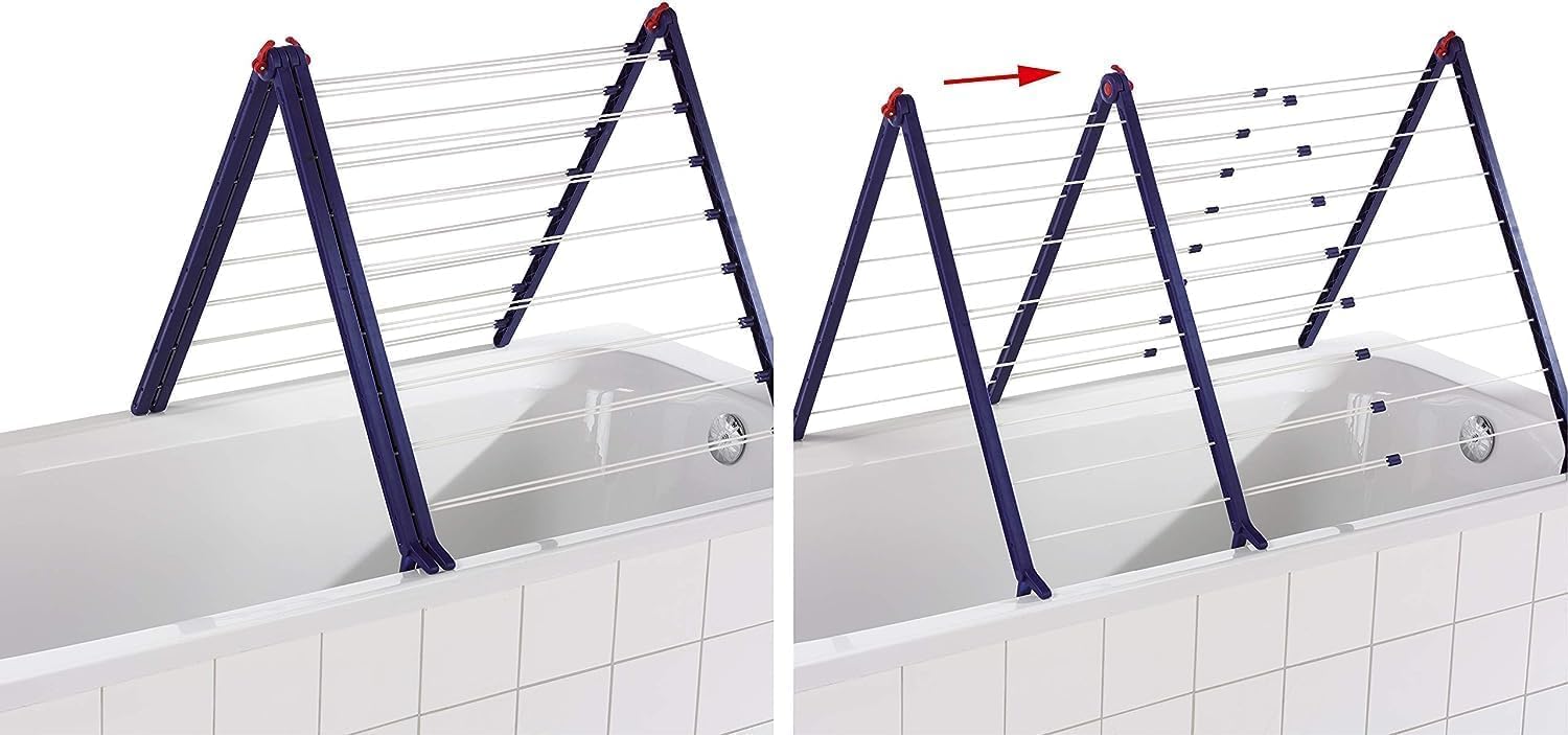 Leifheit Séchoir pour baignoire Pegasus V Duo extensible, séchoir à linge pour toute taille de baignoires, étendoir à linge longueur d'étendage jusqu'à 19 m