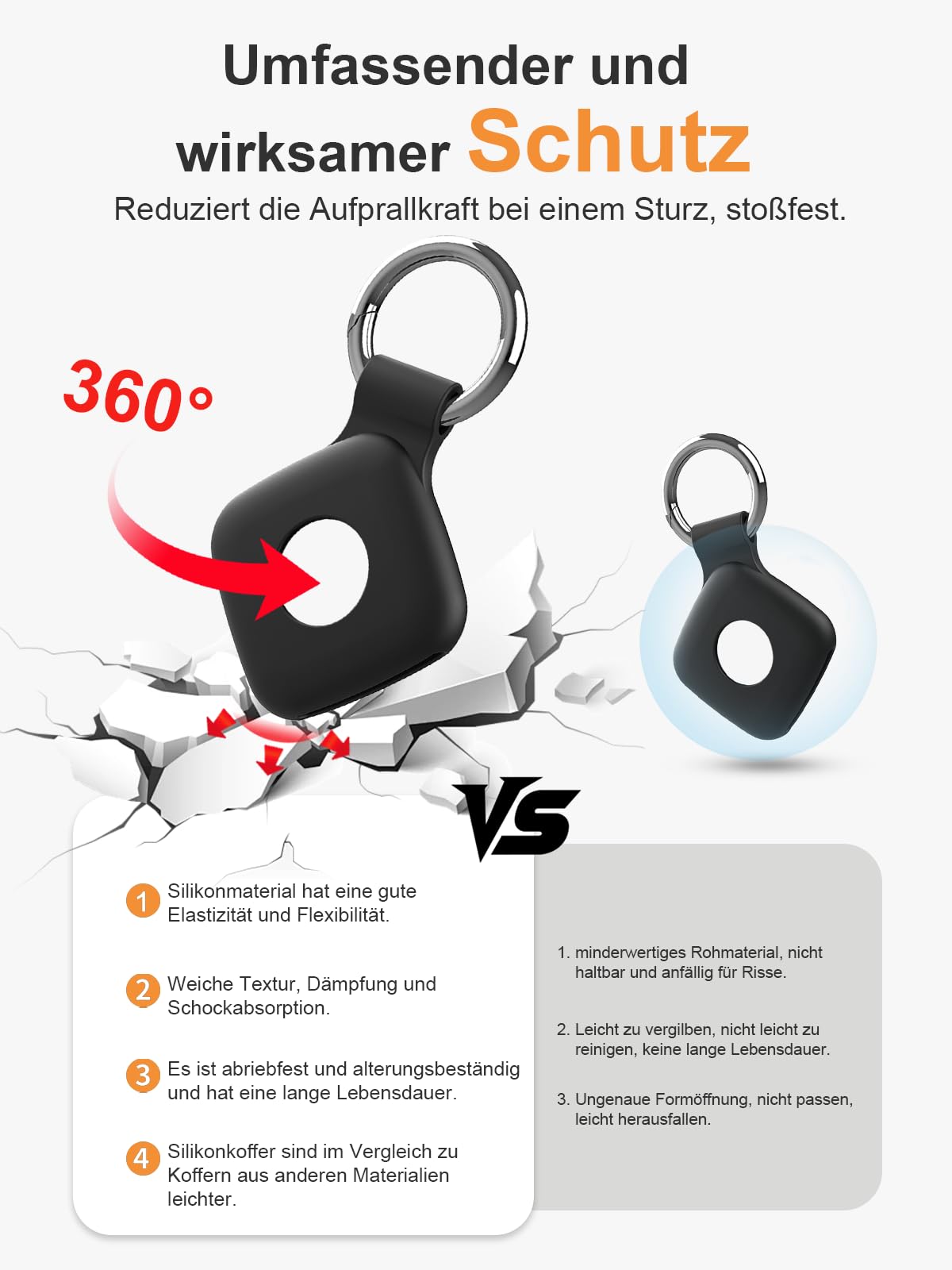 Confezione da 4 custodie in silicone per tracciatore UGREEN FineTrack, anti-perdita e protezione completa (adatte per anziani, animali domestici, zaino, bagagli, bambini, chiavi), antigraffio, nero