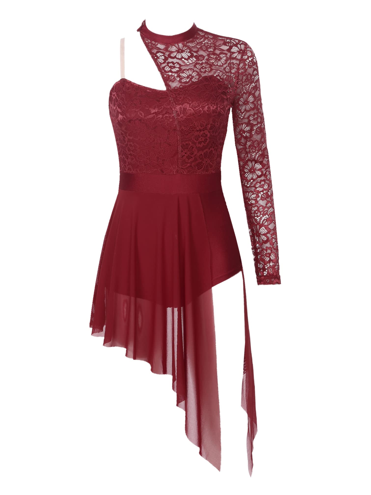 YiZYiF Donna Vestito da Balletto Abito da Danza Moderna Vestito da Latino Tango Salsa Rumba Samba Monospalla Body Ginnastica Ballerina per Saggio Dancewear
