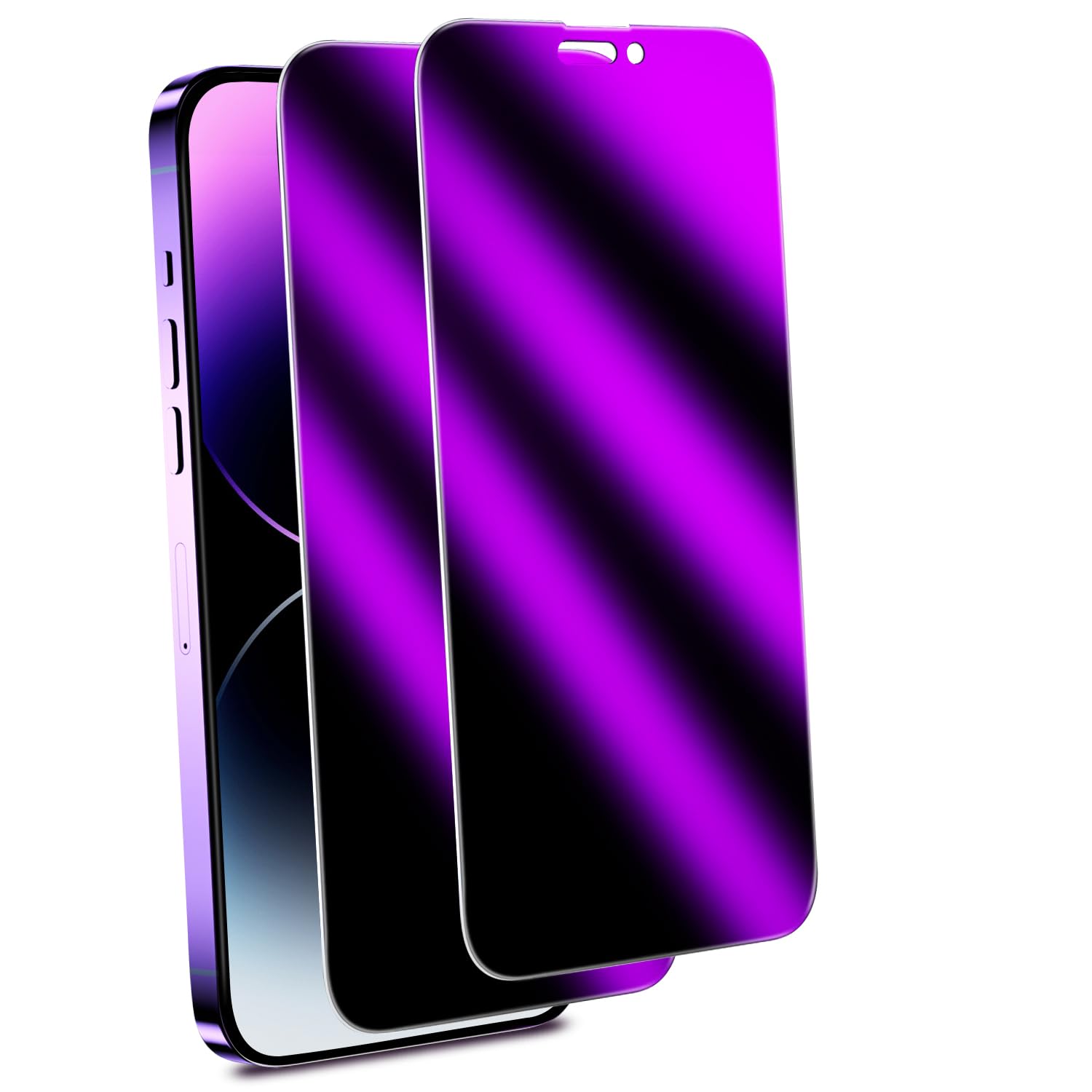 MAYtobe [2-Pack Privacy Screen Protector Designed for iPhone 14 Pro Anti-Blue Light Tempered Glass, Purple Anti-Spy, Eye Protection, Colorful Gradient