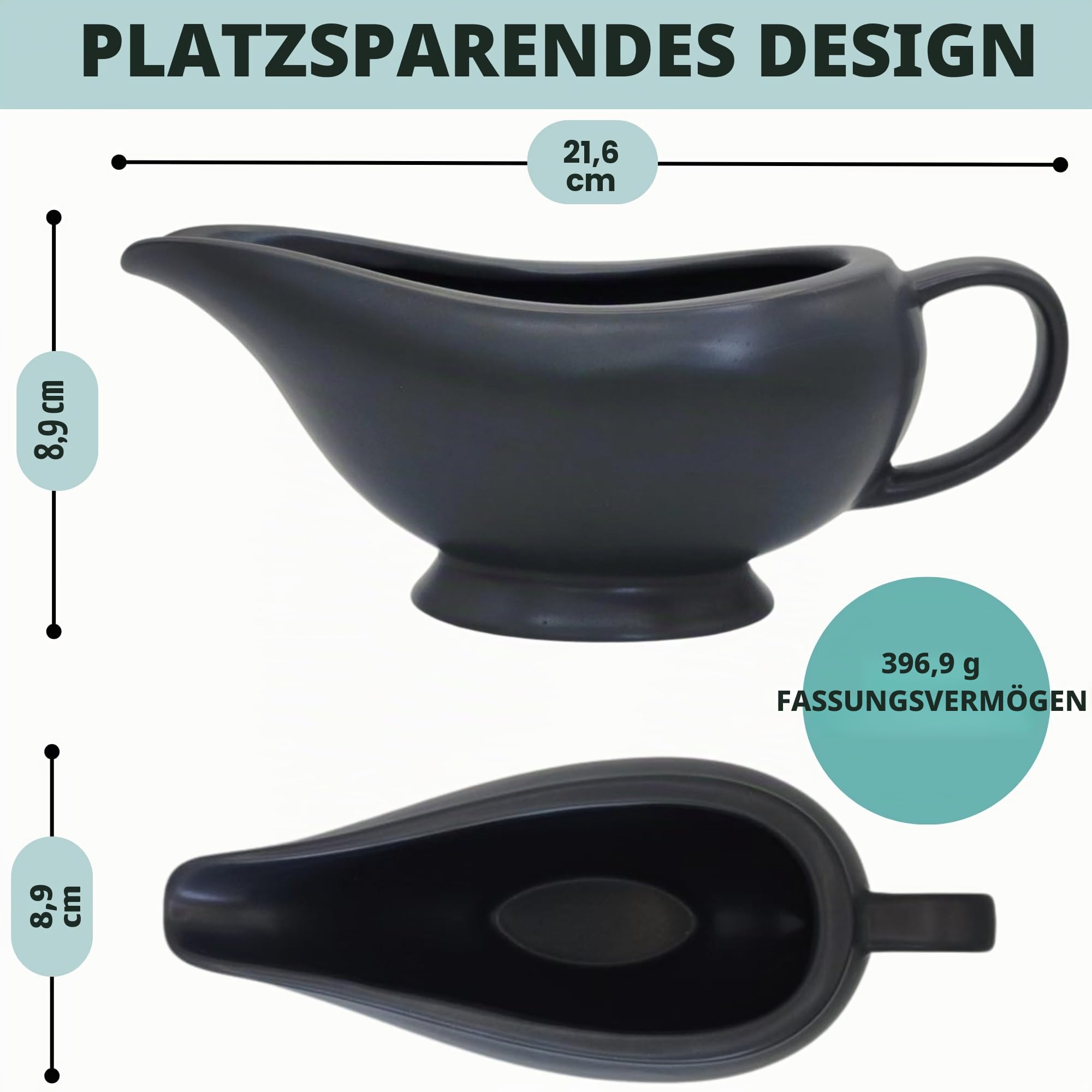 Elegante Keramiksauce zum Ausgießen von Saucen und Saucen, isolierter Griff, Keramiksauce (schwarz)