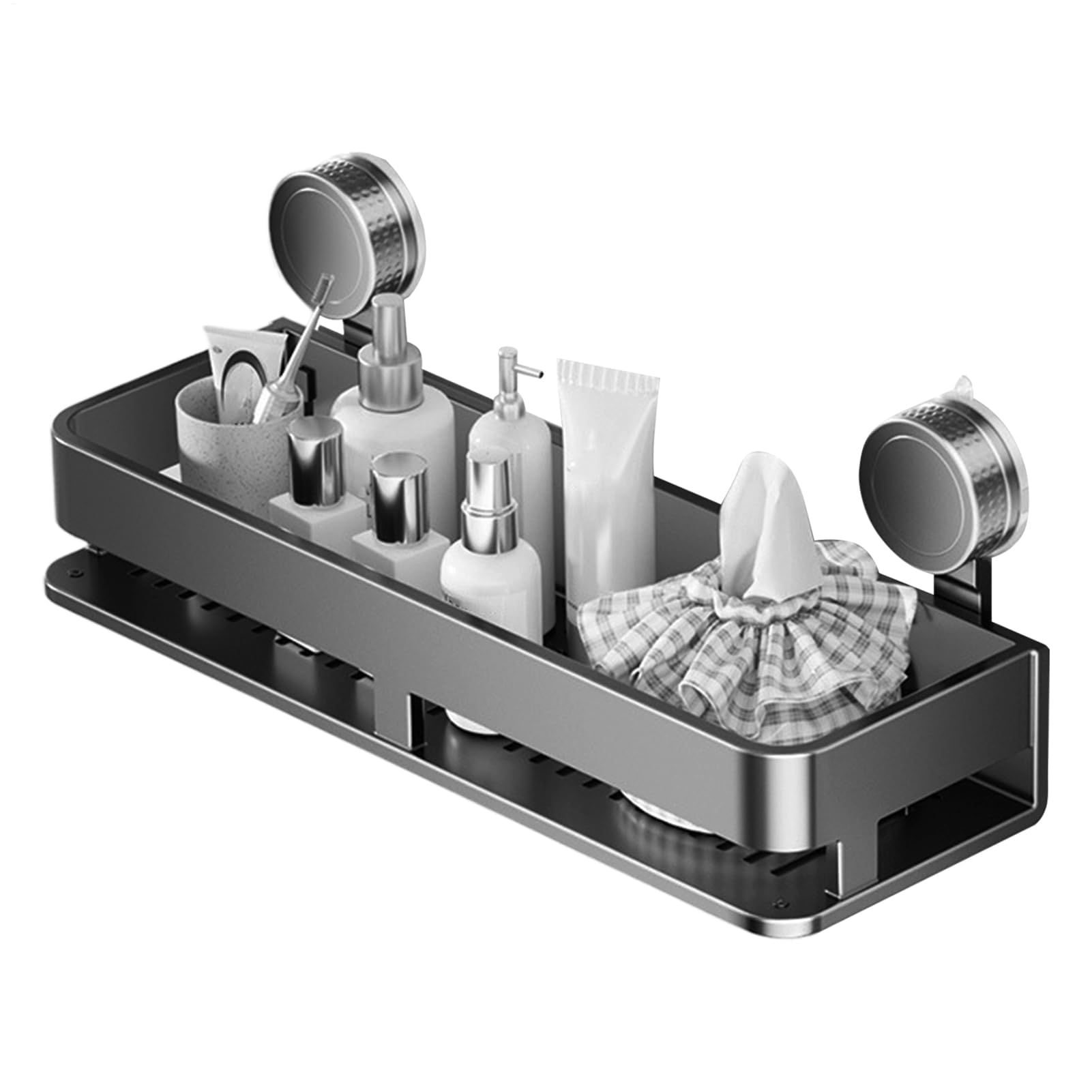 Wandmontiertes Saugnapf-Regal, 5 Haken, Küchenregal für Gewürze, Gewürze und Zubehör, ideal für Fliesen, Metall, Marmor, Wohnmobil und Camping, 81,3 x 17,8 x 36,8 cm