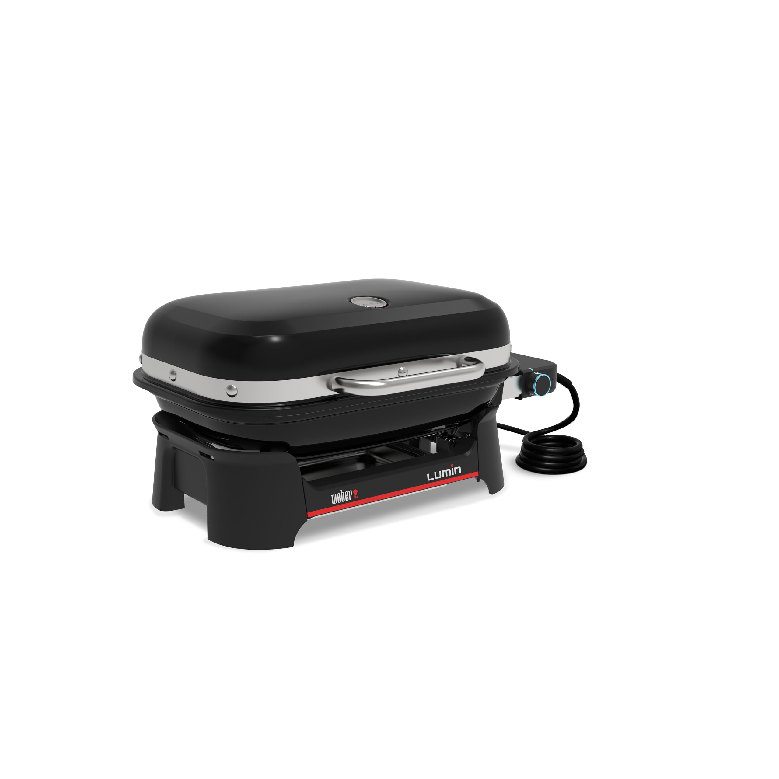 Weber Lumin Compact Tragbarer Kompakter Elektrogrill, Bis zu 315 °C, mit Deckelthermometer, Porzellanemaillierte Gusseisenroste, 43 x 32 cm Grillfläche, Schwarz (1502044)