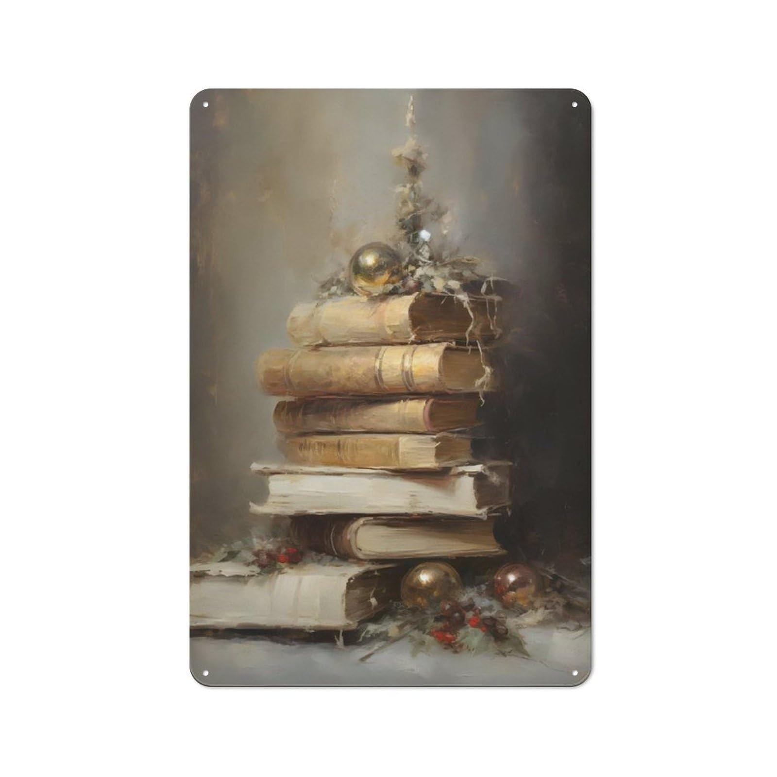 Junmoney Christmas Books Decorative Metal Plaque With Design 30X20cm, Loft Style Loft Wall Plaque For Modern Home, Workshop, Office Or Cafe
