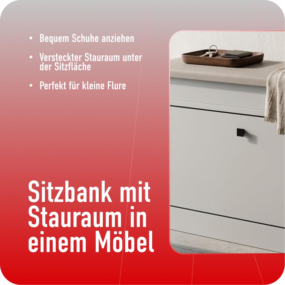 Schuhschrank 55x64x28 cm mit öffnenden Sitz - Praktische Schuhkipper mit Klappe für Optimale Schuhaufbewahrung - Schuhregal mit Laminierte Holzplatte Kaschmir
