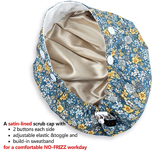 Image of ABAMERICA Bouffant Caps with Button and Sweatband, Adjustable Scrub Caps for Women Men, One Size Multi Color
