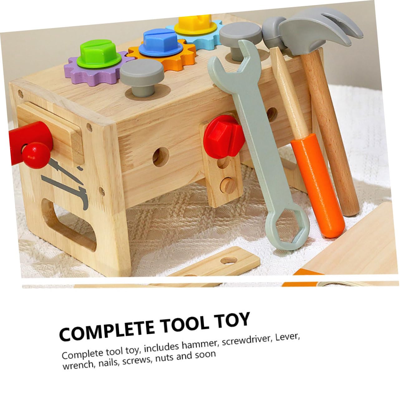 VICASKY Set di Strumenti in Legno per Bambini Superficie Liscia, Valigetta Portatile Martello e Cacciavite, Gioco Educativo per Apprendimento Interattivo e Gioco di Finzione