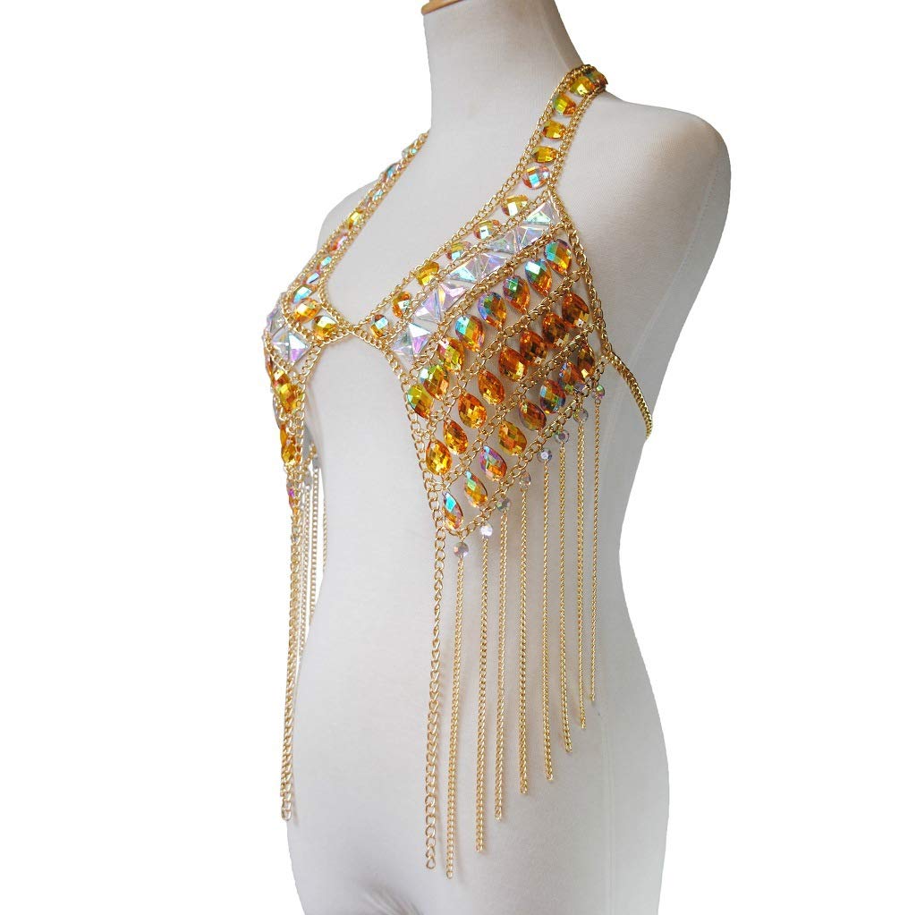 RWRAPS Goldene Quaste Anhänger Brust Kette Bikini Brust Schmuck Dessous Frau Sexy Nachtclub Kleidung