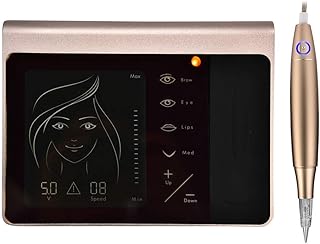 Digital electric tattoo machine with tattoo pen, Miroblading for semi-permanent make-up, with touch screen panel, for eyeliner and lips and eyebrows(Black+Gold, 01)