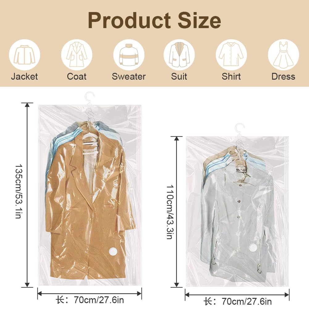 Wiszące worki próżniowe do przechowywania ubrań, 4 szt., 135 * 70 cm * 2 + 110 * 70 cm * 2