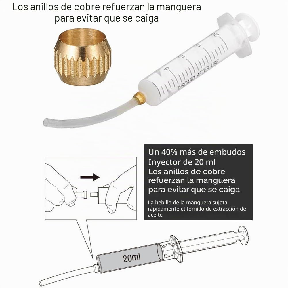 Kit Purgado Frenos,Kit de Purga de Freno para Bicicleta,para Shimano, Tektro, Magura,Gama de Frenos de Disco Hidráulicos,Incluido Líquido de Freno Mineral (60ml)