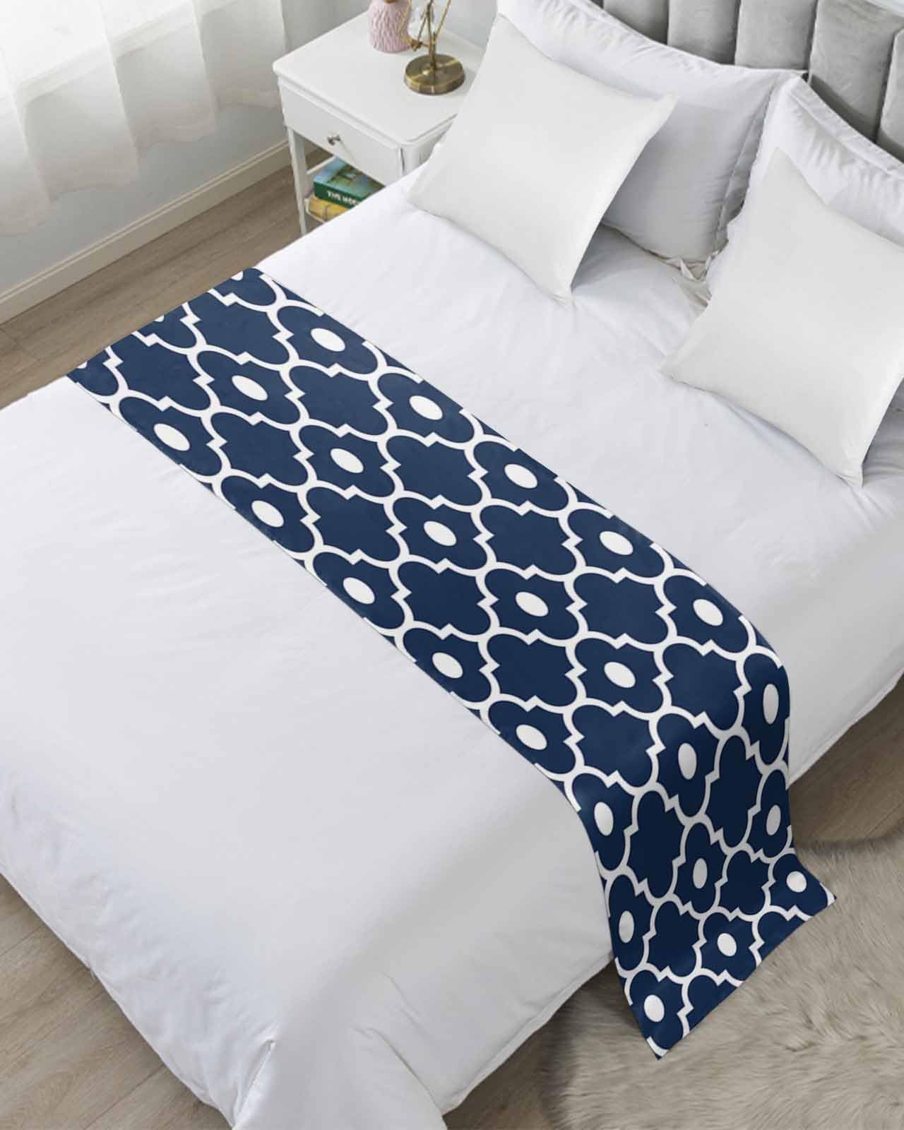 Bed Runner Blue Moroccan Design Bedding Scarves Soft Decorative Bed Flag Geometric Art Bed Runners for King Size Bed Home Hotel Bedroom Decorations Bed Throws for Foot of Bed Scarf Protector 20x94-image-7