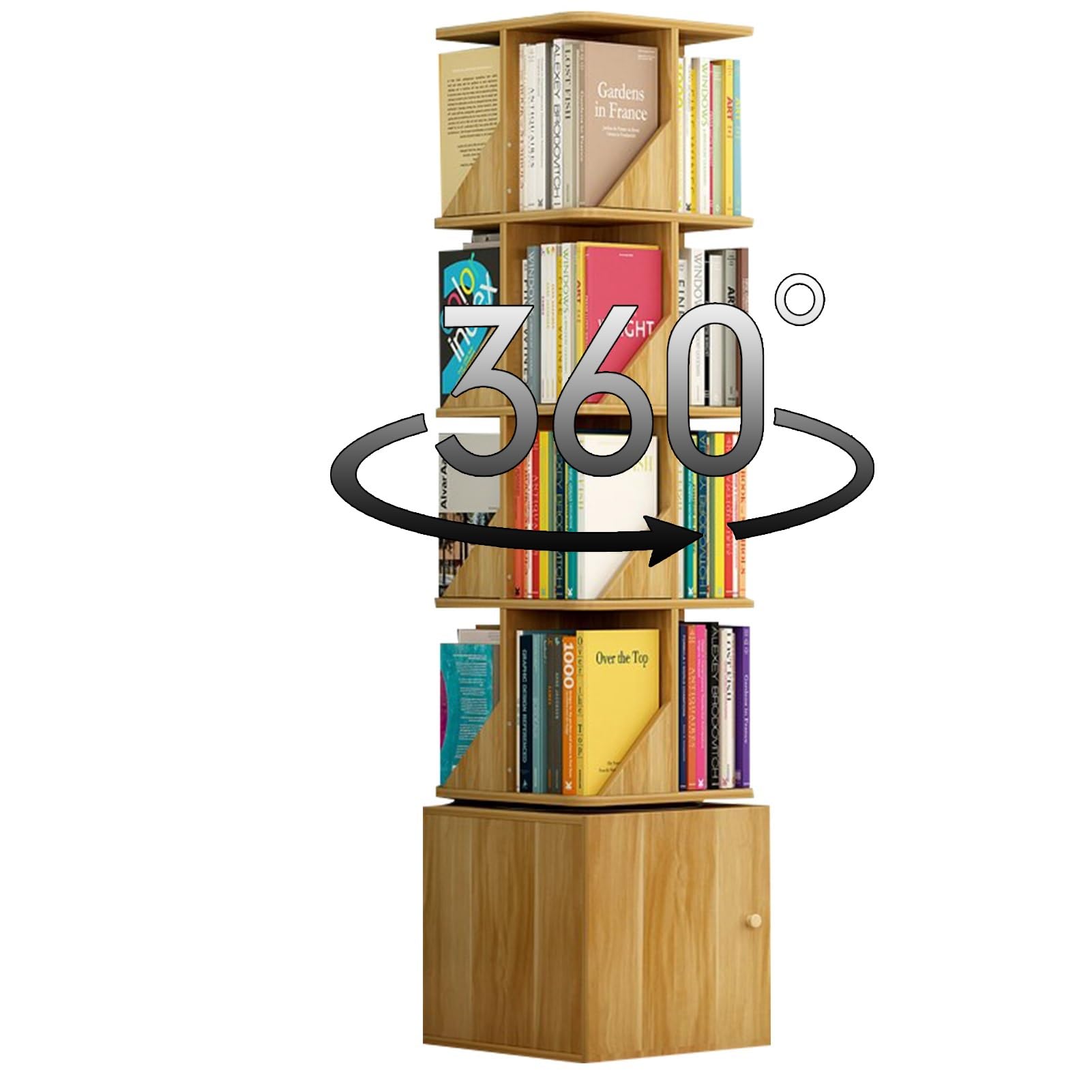 Creative Multi-Layer Rotating Bookshelf Bottom storage cabinet designed to hold a variety of items Smoothly polished and load stable Suitable for a wide range of applications(Wood color,170.7 * 40cm)