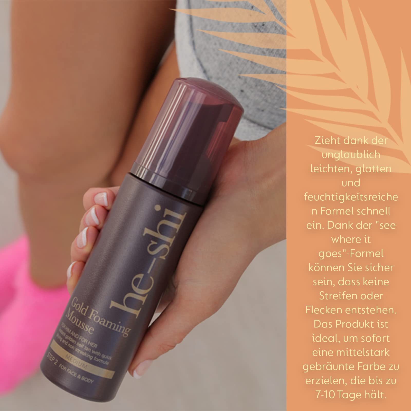 He-Shi Gold Foaming Mousse Instant Self-Tanning Foam - Kein Geruch von künstlicher Bräune - Formel für schnelles Trocknen ohne Streifen - Natürliche vegane Bräune - Künstliche Bräune für Körper und Gesicht (150 ml)