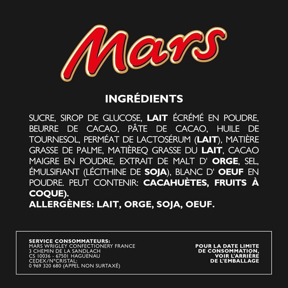 MARS - Barres Chocolat au Lait, Nougat & Caramel - Grand format - 40 barres chocolatées individuelles de 51g