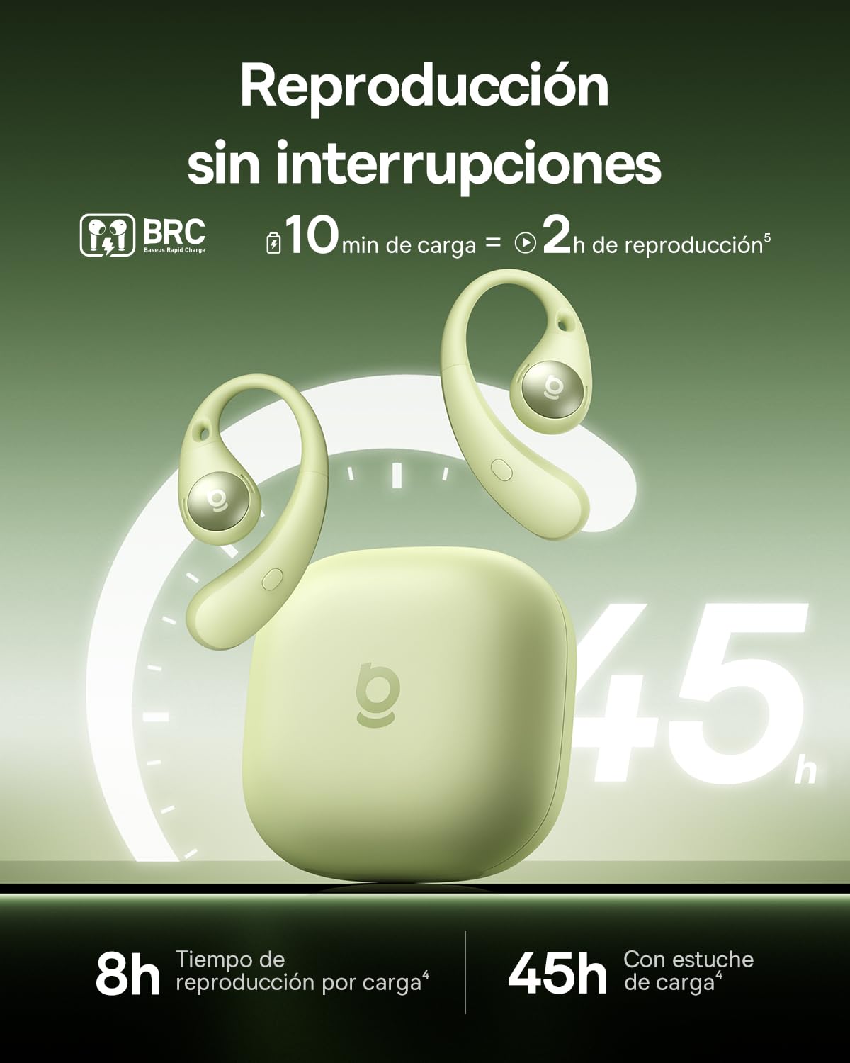 Baseus Eli Sport2 Auriculares Open Ear, Auriculares Deportivos de Conducción Aérea con Curva de Confort en S, 45H de Reproducción, SuperBass 2.0, IPX7, Bluetooth 6.0, Llamadas Claras con 4 Mic AI