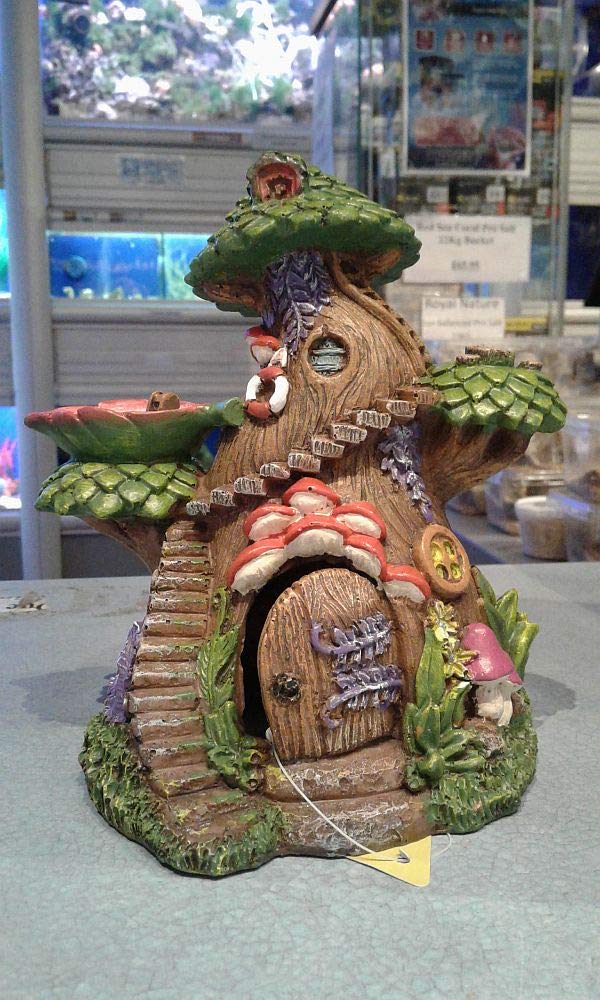Aquaone Green And Brown Aqua One Fairy Tree House 12X12x16cm Fairy Farmhouse Tabletop Fish Tank Ornament