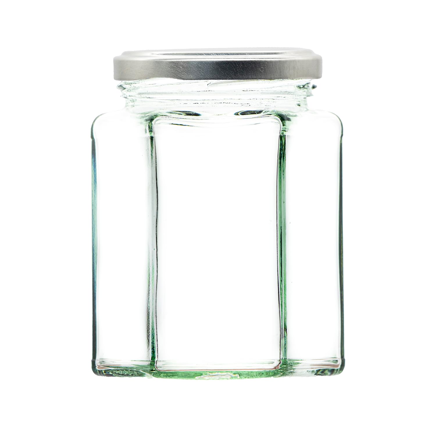Wares Of Knutsford Silver Lid 340G (280Ml) Hexagonal Glass Jam Jars - Marmalade, Honey Hex Jar (, Pack Of 100)