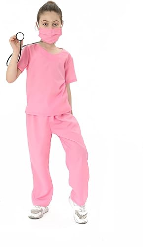 Miniatura 3 de Rabtero Disfraz de médico para niños, traje de uniforme azul y rosa, abrigo de laboratorio blanco, disfraz veterinario para niños de 3 a 8 años