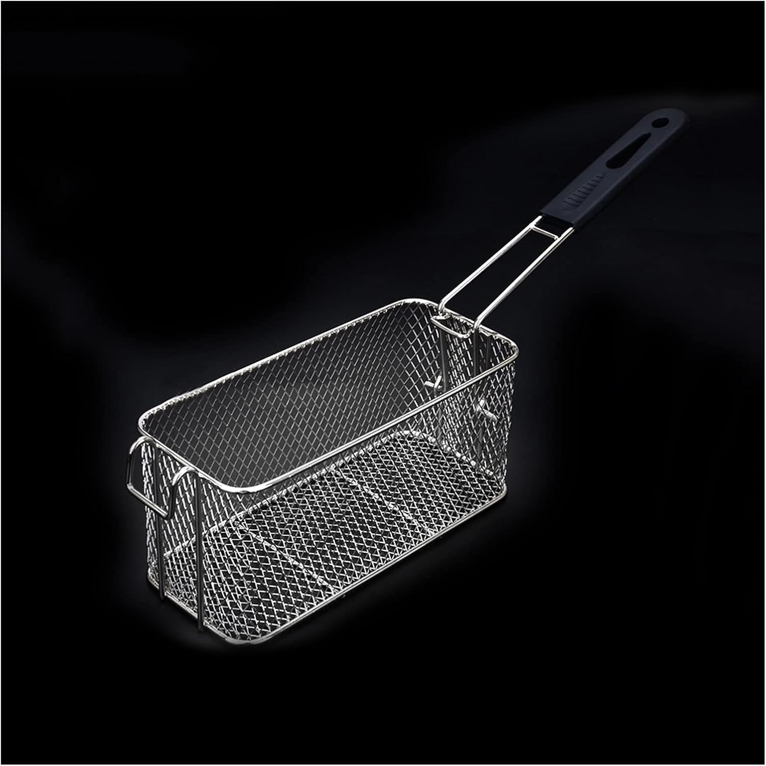 Cestino rettangolare in filo profondo con manico, in acciaio inox di grado commerciale, per friggere patatine fritte e altri cibi fritti, perfetto per uso in cucina