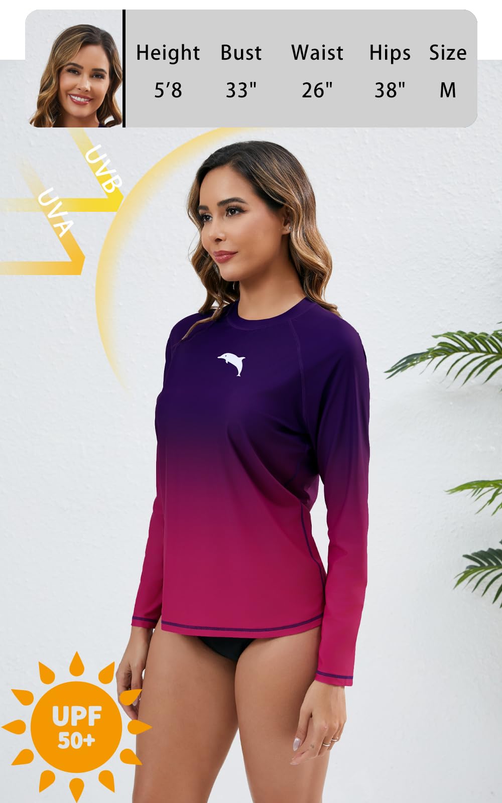 Halcurt Haut de bain à manches longues avec soutien-gorge intégré UPF50+ Protection solaire Maillot de bain à séchage rapide
