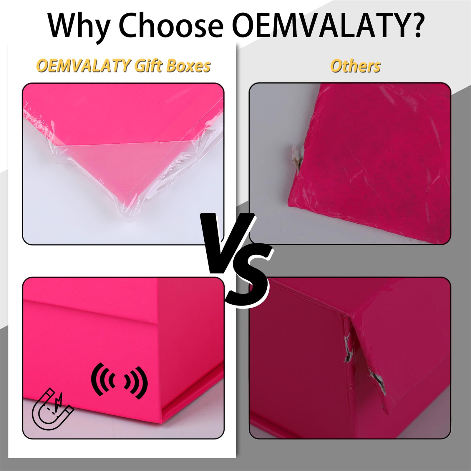OEMVALATY Confezione regalo rosa brillante, 30,5 x 25,4 x 12,7 cm, scatole regalo con coperchio per regali con chiusura magnetica e nastro, per matrimoni, conservazioni, compleanni (confezione da 5)