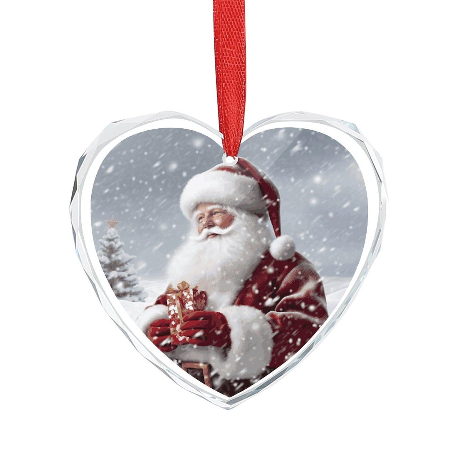 Khauerbc Women's Style Santa Claus Snow Secenry Glass Window Hanging For Heart-Shaped,Ornament For ,Men,Wall Art For Home,Office,Home Decor