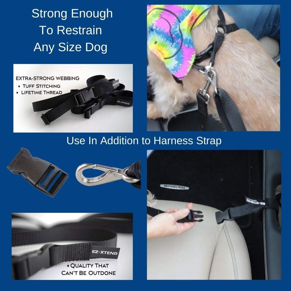 EZ-Xtend Dog Car Restraint System - Keep Fido Off Driver and Kids. Use in Addition to Dog Car Seatbelt Restraint. Quick Release Strap Attaches with Loop to Door Handle. Bonus Chafe Guard.