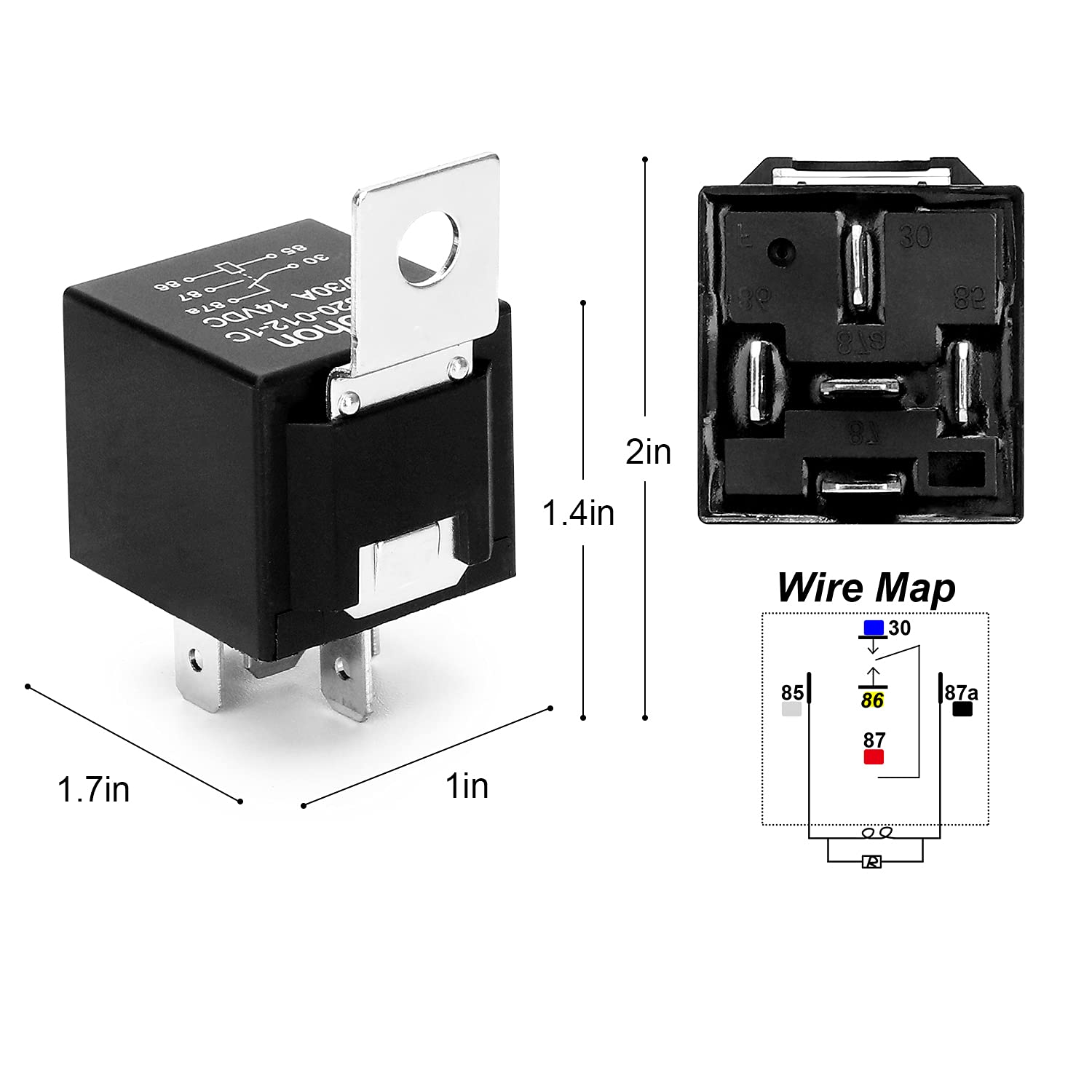 Buy 5 Pack Automotive Relay Harness Set 5Pin 30/40A 12V SPDT with