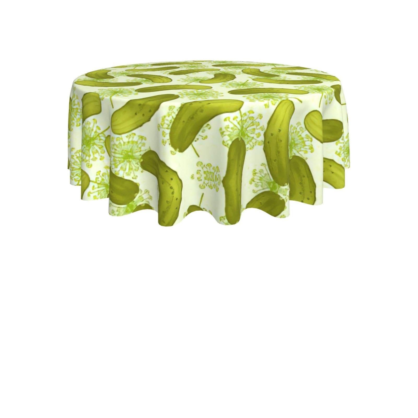ENGhjes Sushi Dill Pickles Print Round Tablecloth 60in Washable Stainproof Polyester Cloth for Kitchen Idea
