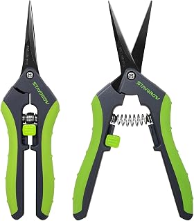 STAYGROW 2pcs 6.5" Spring-Loaded Pruning Shears - Ultra Sharp Stainless Steel Garden Clippers, Straight & Curved Blades for Bonsai & Plants