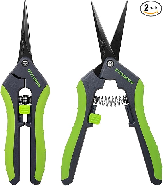 2pcs 6.5" Pruning Shears for Gardening, Ultra Sharp Garden Scissors for Precise Cuts, Stainless Steel Bonsai Clippers with Spring Loaded, 6.5 Inch Garden Shears (1pc Straight & 1pc Curved)
