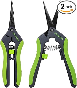 2pcs 6.5" Pruning Shears for Gardening, Ultra Sharp Garden Scissors for Precise Cuts, Stainless Steel Bonsai Clippers with Spring Loaded, 6.5 Inch Garden Shears (1pc Straight & 1pc Curved)