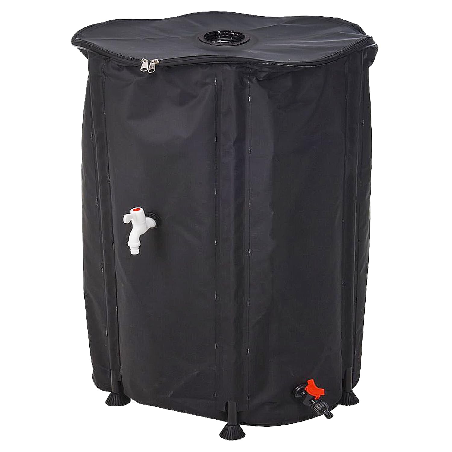Collapsible Water Butt - Large 500L Rain Water Collector Barrel with Tap, Lid and Hose Pipe Connector for Garden & Outdoors - Black, 500-Litre