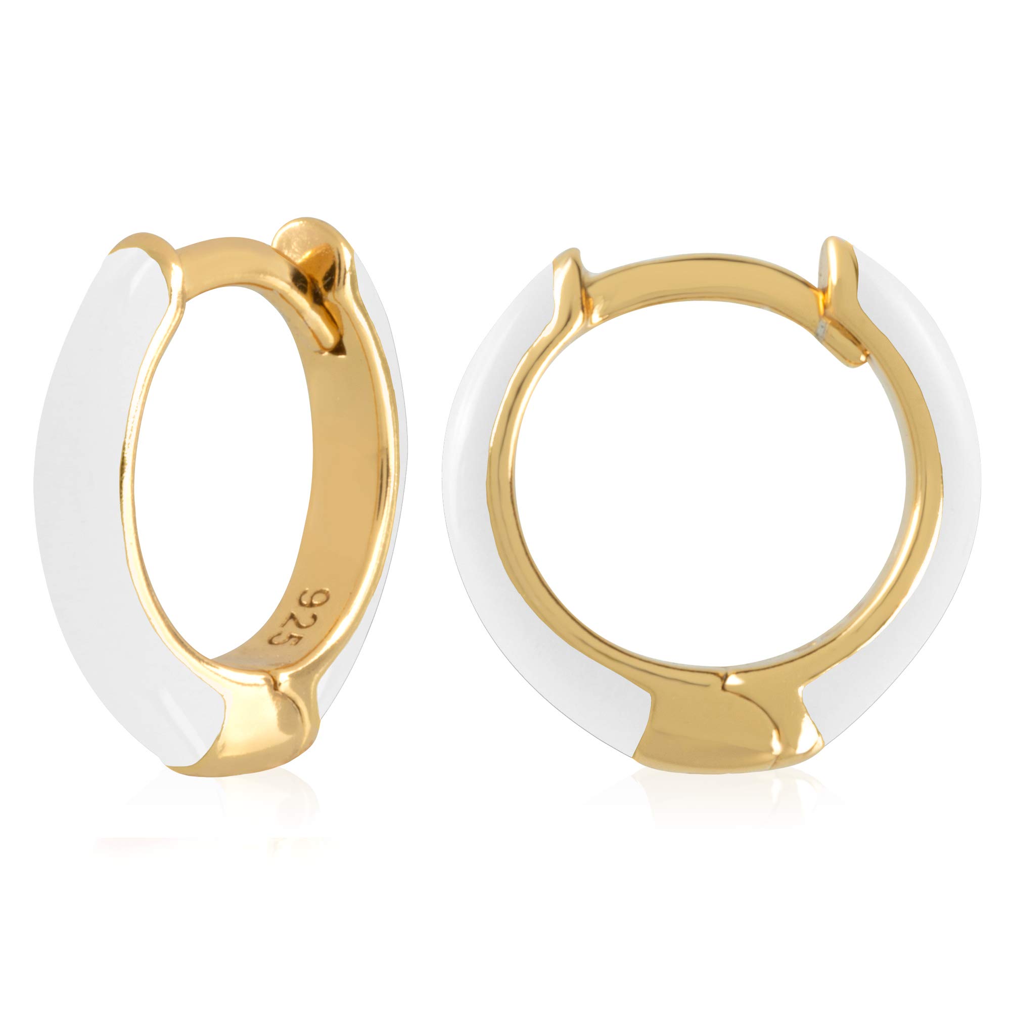 14K Gold Plated Sterling Silver Enamel Color Huggie Hoop Earrings for Women – Wide Range of Vibrant Color Options Available