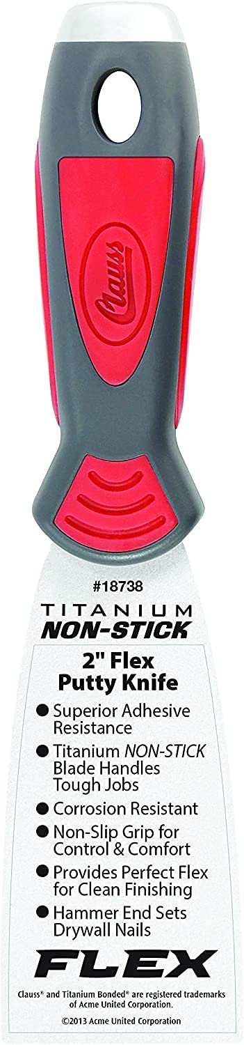 Clauss18738 2-Inch Titanium Non-Stick Flex Putty Knife, Grey/Red