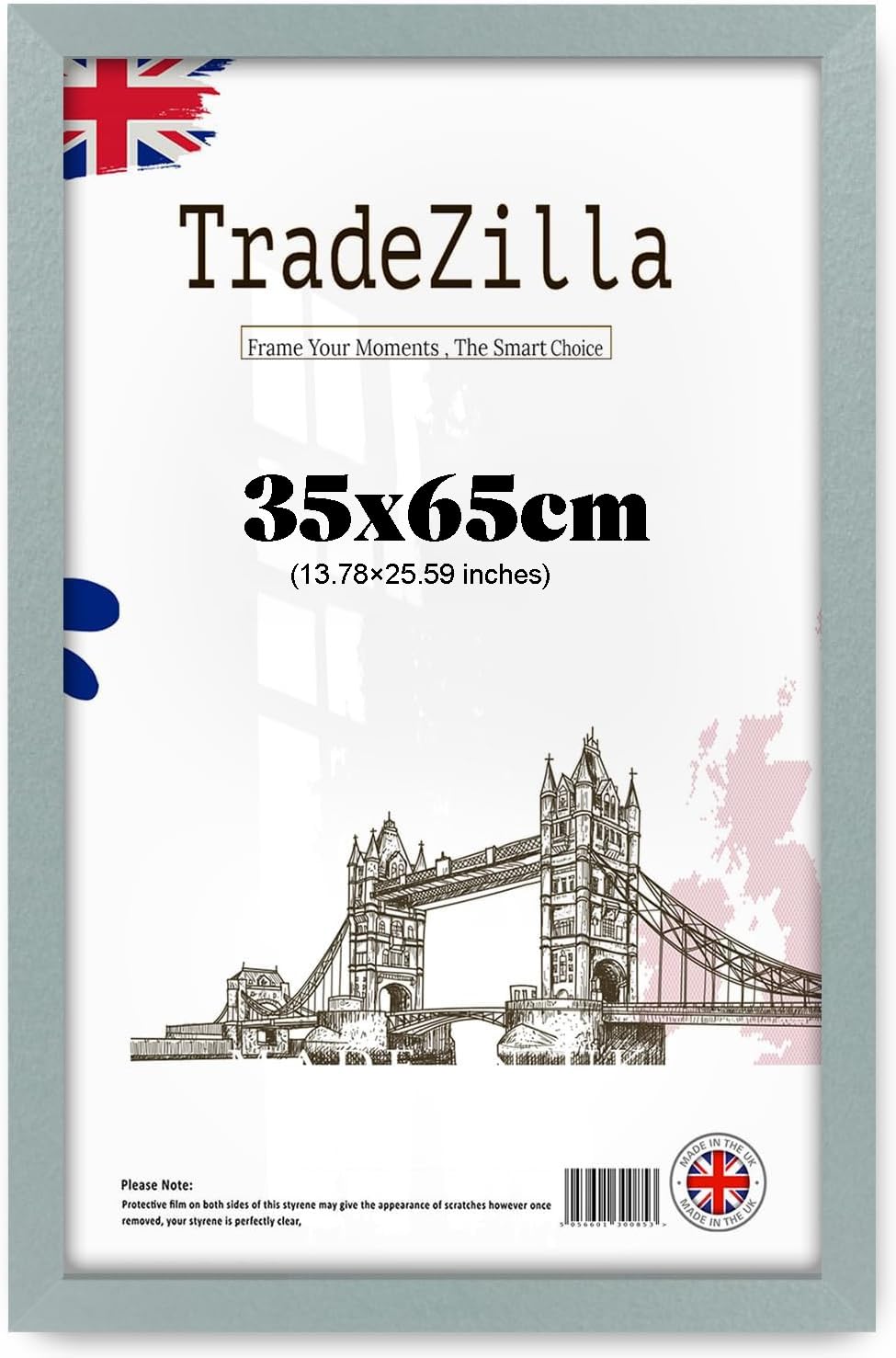 TradeZilla 35x65cm Modern Wall Frame | Stylish MDF Wood with Perspex Front | Ideal for Family Photos, Art Prints & Gallery Display - (Silver)