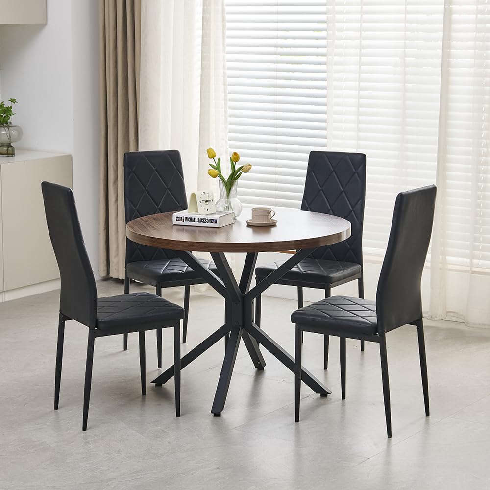 Rainbow Tree 95cm Round Dining Table and Chairs Set 4, Wooden Table Set