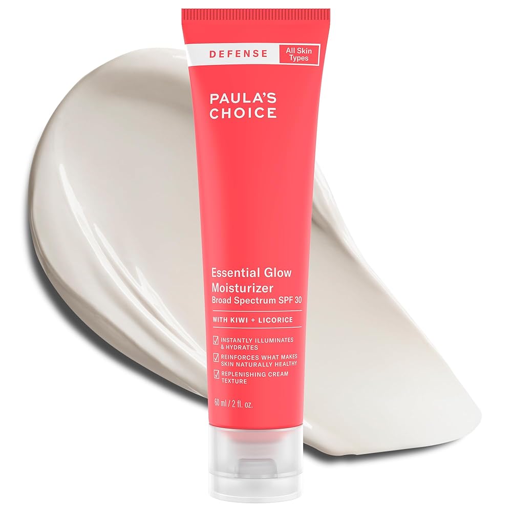 Paula\'s Choice DEFENSE Essential Glow Mineral Moisturizer SPF 30 with Kiwi Extract, Vitamin C & E, Niacinamide, Argan Oil & Resveratrol, Radiant Dewy Finish, 2 Oz Tube