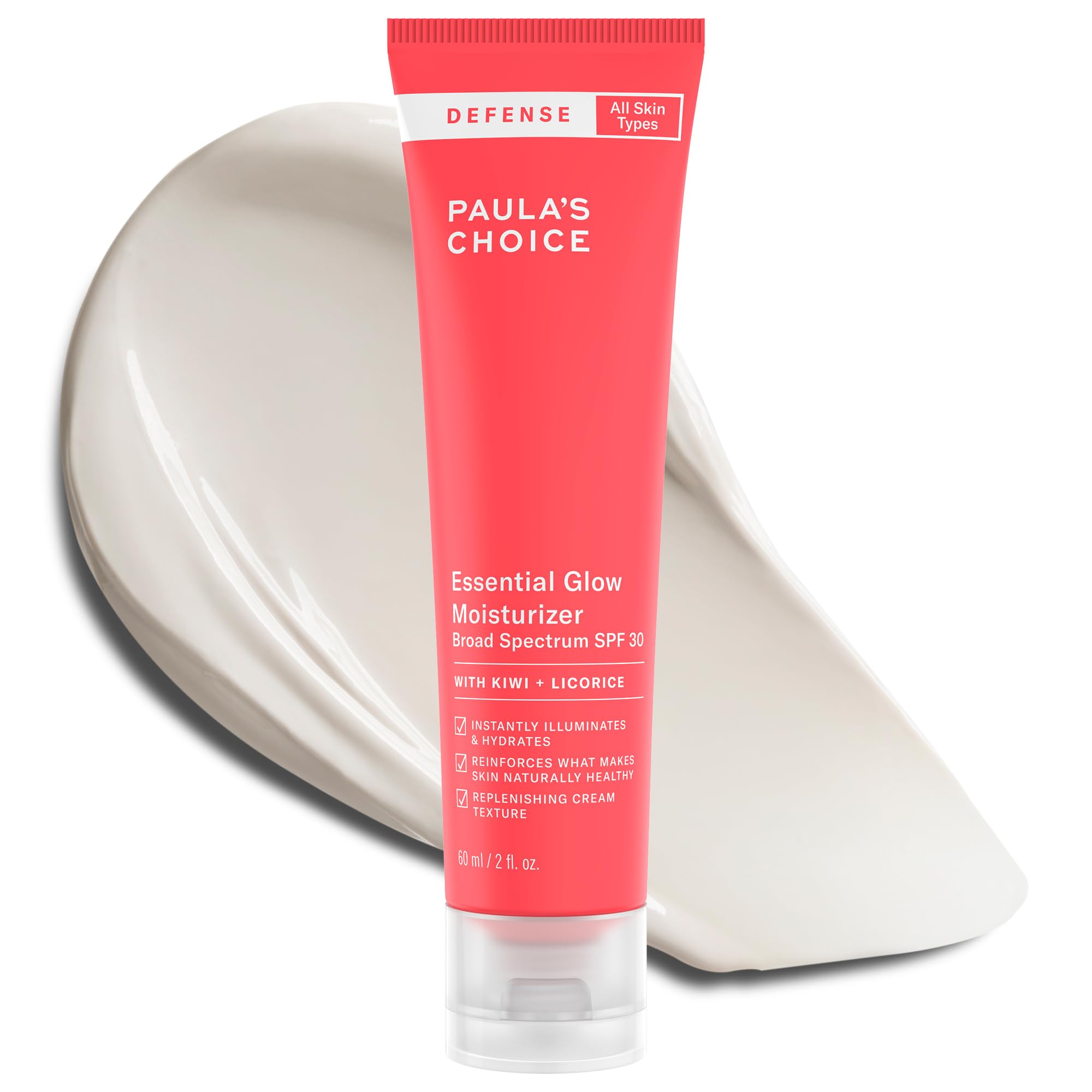 DEFENSE Essential Glow Mineral Moisturizer with SPF 30 w/Kiwi Extract, Vitamin C & E, Niacinamide, Argan Oil & Resveratrol, Anti-Pollution Protection for All Skin Types, 2 Oz Tube