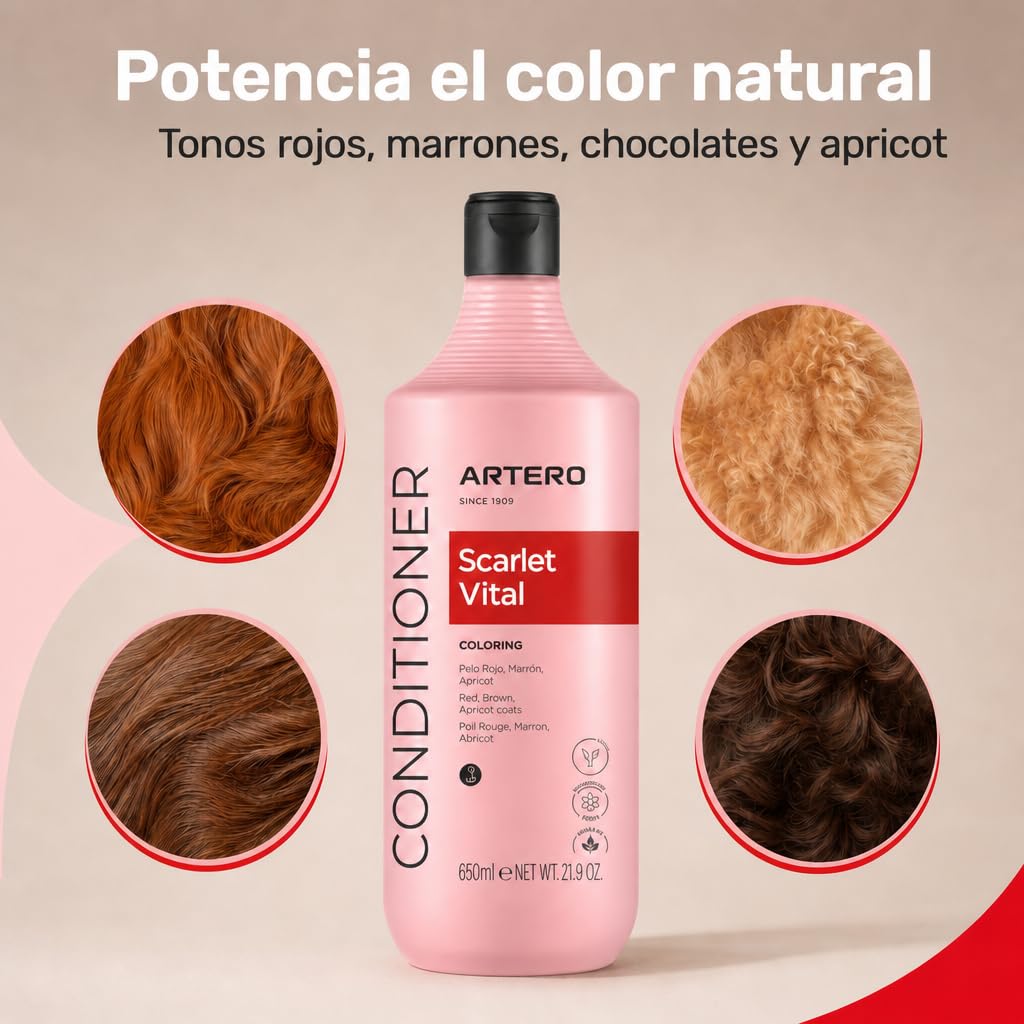 Artero Scarlet Vital Mascarilla Potenciadora de Color para Perros Rojos, Marrones, Chocolate y Apricot, 650 ml