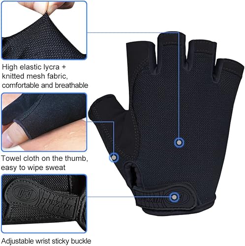 Miniatura 3 de HuwaiH Guantes de ciclismo para hombres y mujeres, antideslizantes que absorben los golpes, guantes de ciclismo de medio dedo, guantes de bicicleta