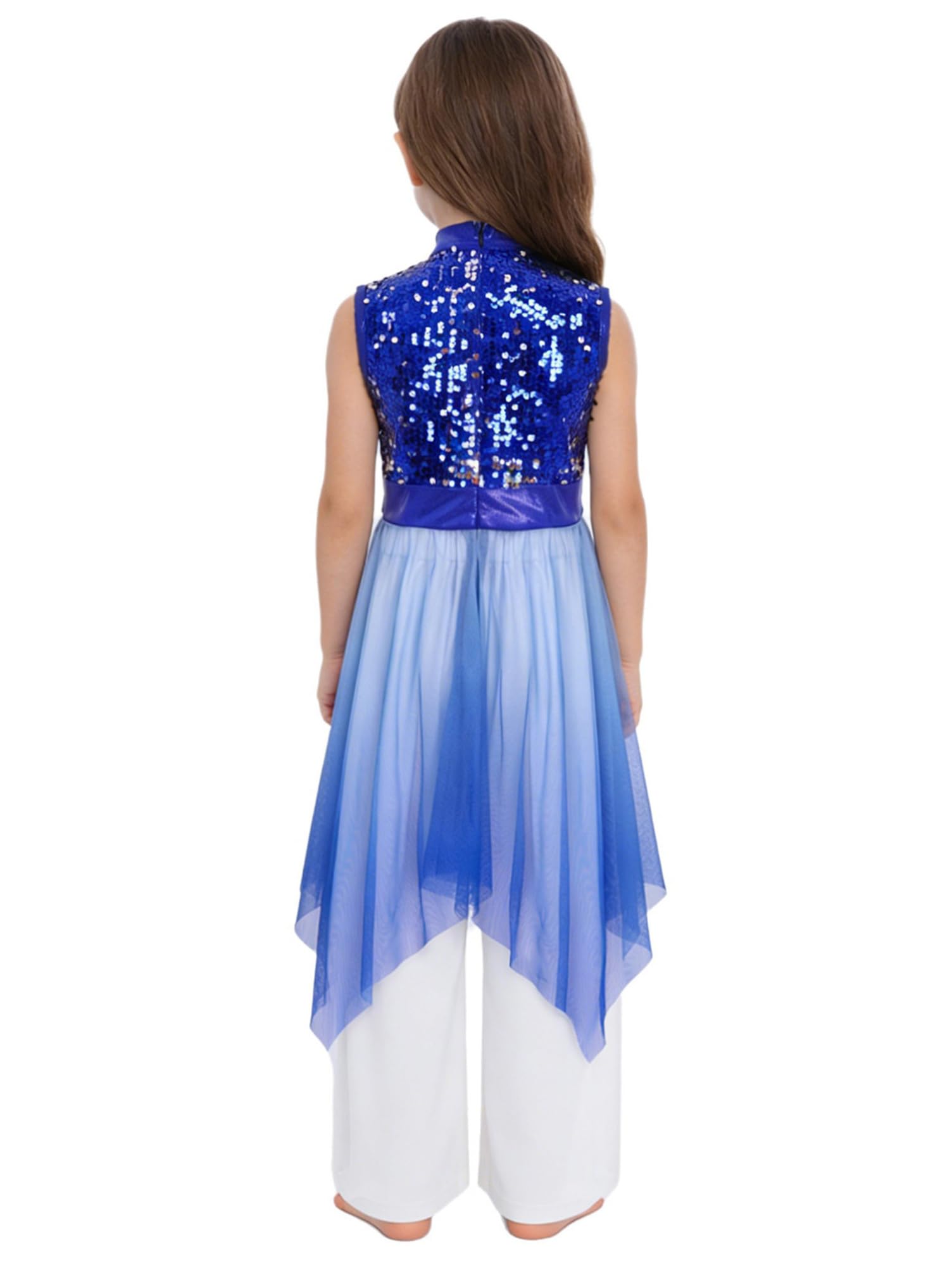 Conjunto De Baile De Alabanza para Niñas Vestido Sin Mangas con Dobladillo Asimétrico Y Pantalones Anchos Disfraz De Bailarina