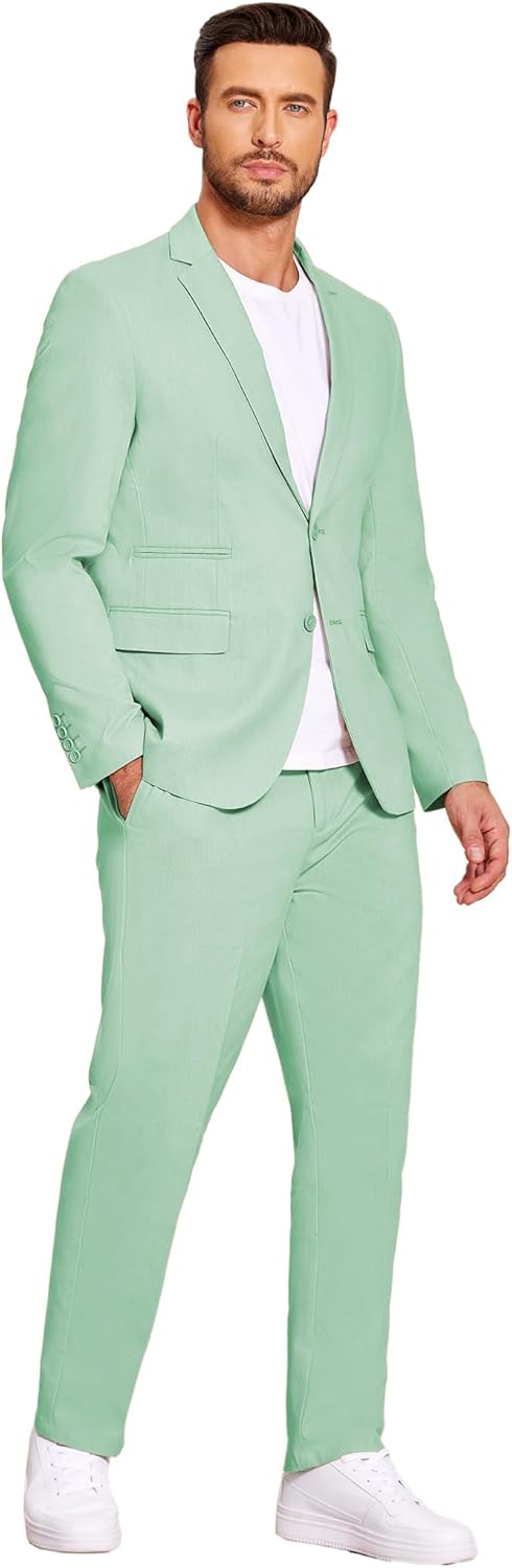 COOFANDY Men's 2 Piece Linen Suits Set Regular Fit Casual Lightweight Blazer Jacket and Pants - Image 2