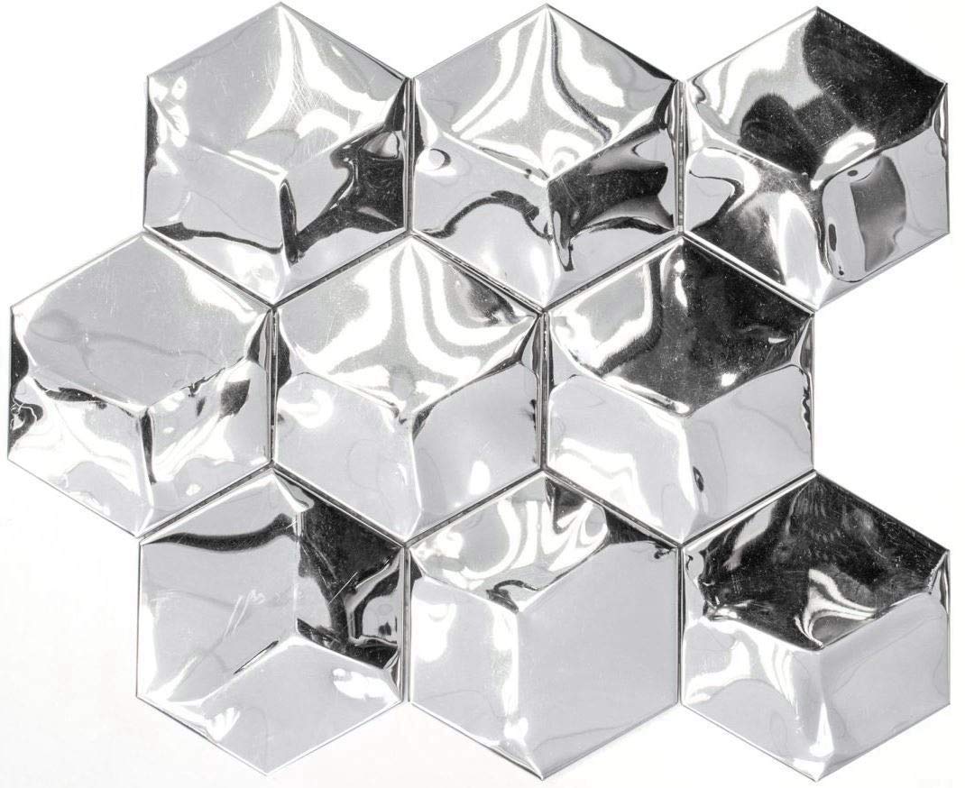 Płytki mozaikowe ze stali nierdzewnej, kolor srebrny, heksagon, stal 3D, błyszcząca, do łazienki, toalet, kuchni, lustra płytek, okładziny wanny, mata mozaikowa