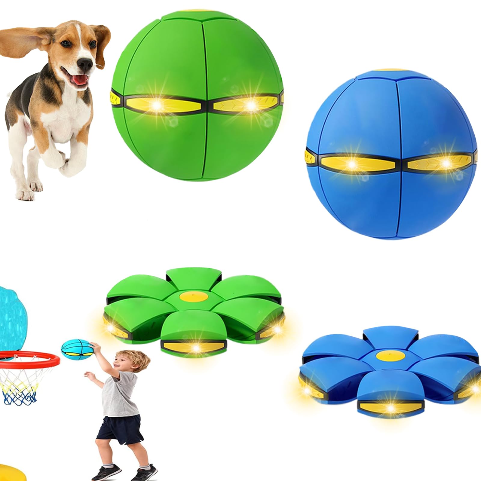Juguete para mascotas, bola de platillo volador con 3 luces para perros, paquete de 2 discos voladores para perros, juguetes interactivos para perros medianos y grandes, bolas de disco para