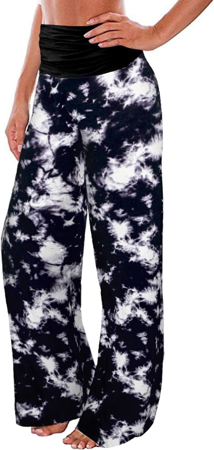 Gracyoga Women's Comfy Pajama Pants Wide Leg Lounge Palazzo Yoga Pants Stretch Casual Floral Print Fold Waist Pants - Image 2