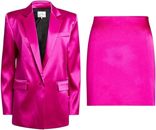 FRAME Americana de Raso Rosa & Falda Mini con Costuras de Segunda Mano