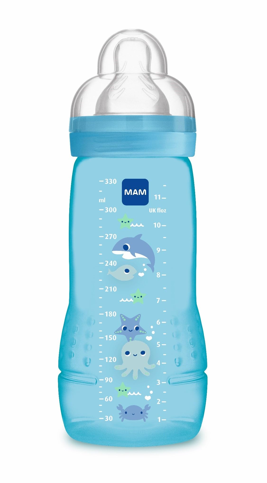 MAM Easy Active Baby Bottle, Easy-to-Grip Ergonomic Bottle, Large Learning Bottle, MAM No. 3 Silicone Teat and Leak-Proof Lid